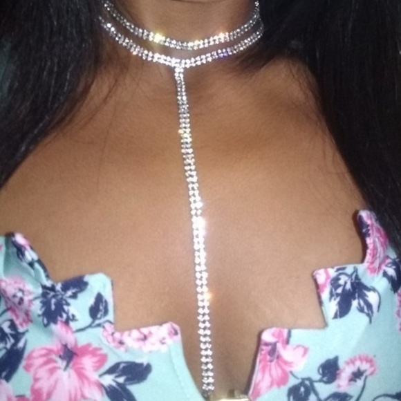 Rhinestone double chocker Y necklace  NWT - Picture 7 of 8